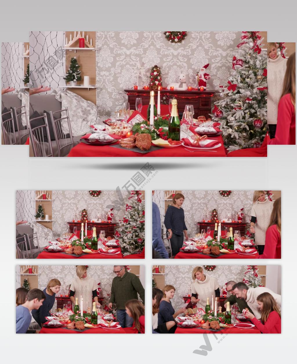 欧美圣诞节一家人一起吃圣诞晚餐