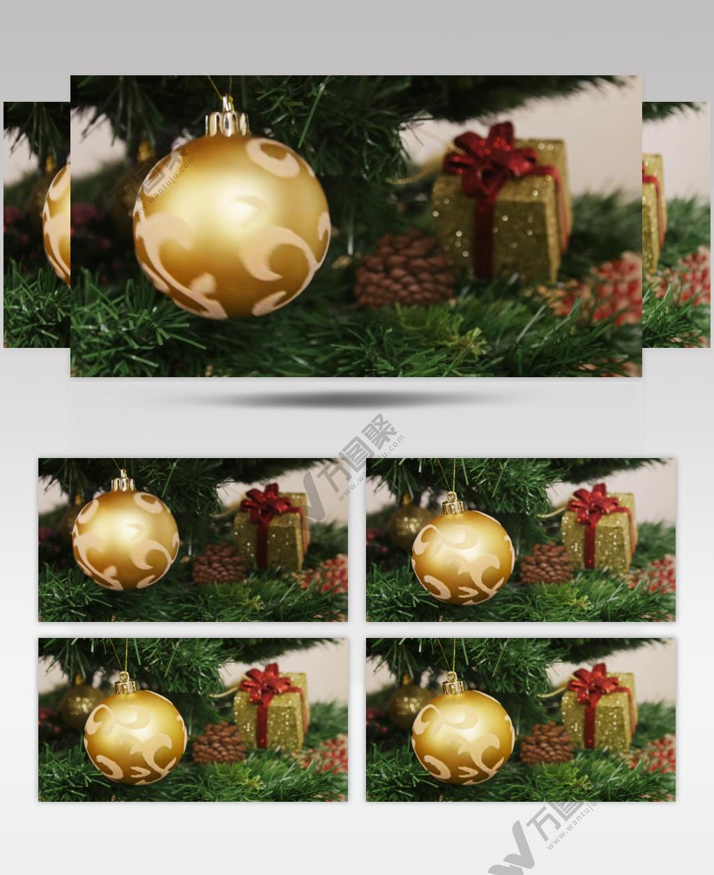 圣诞树上挂金球圣诞礼物视频