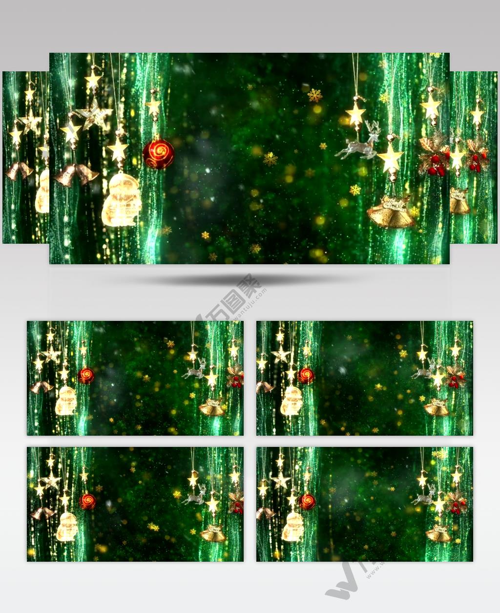 金色雪花绿色背景圣诞背景视频