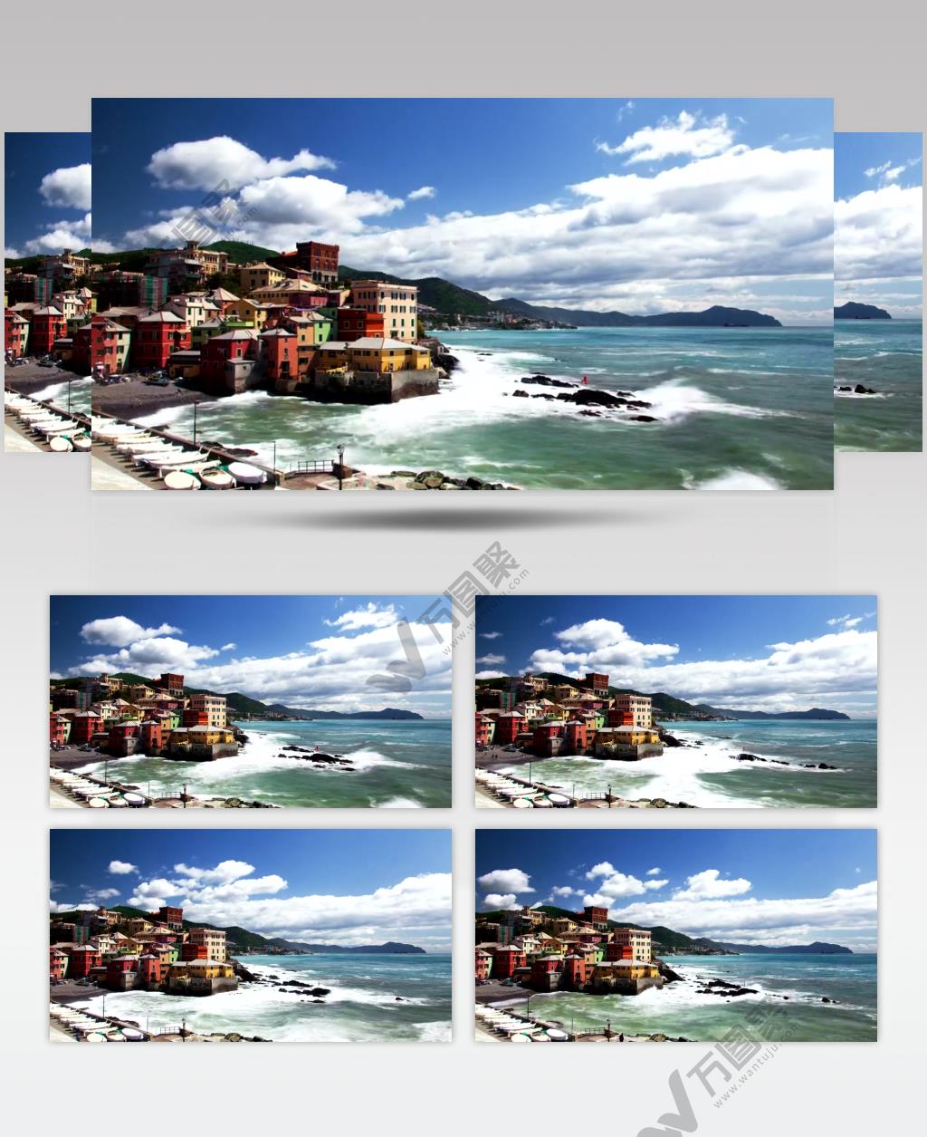 延时摄影意大利海岸边的渔村建筑美景视频