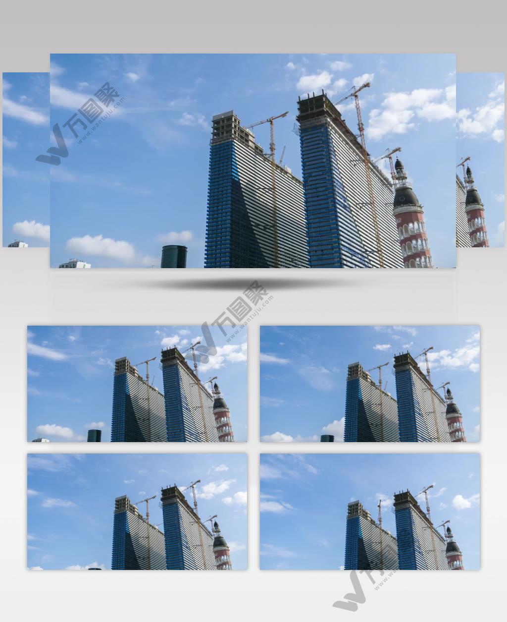 延时摄影城市建筑大楼建设起重机视频