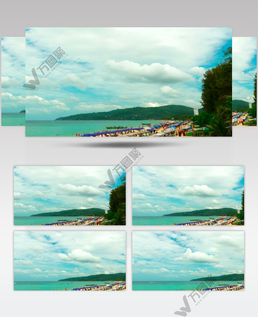 延时摄影繁忙的旅游海滩美景