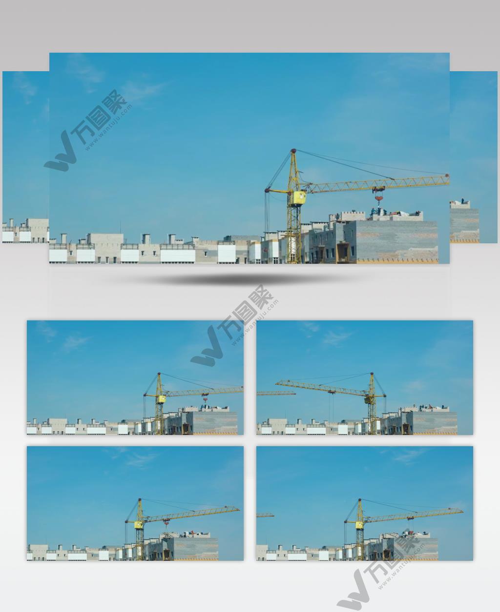 延时摄影蓝天下正在施工的塔吊建筑视频