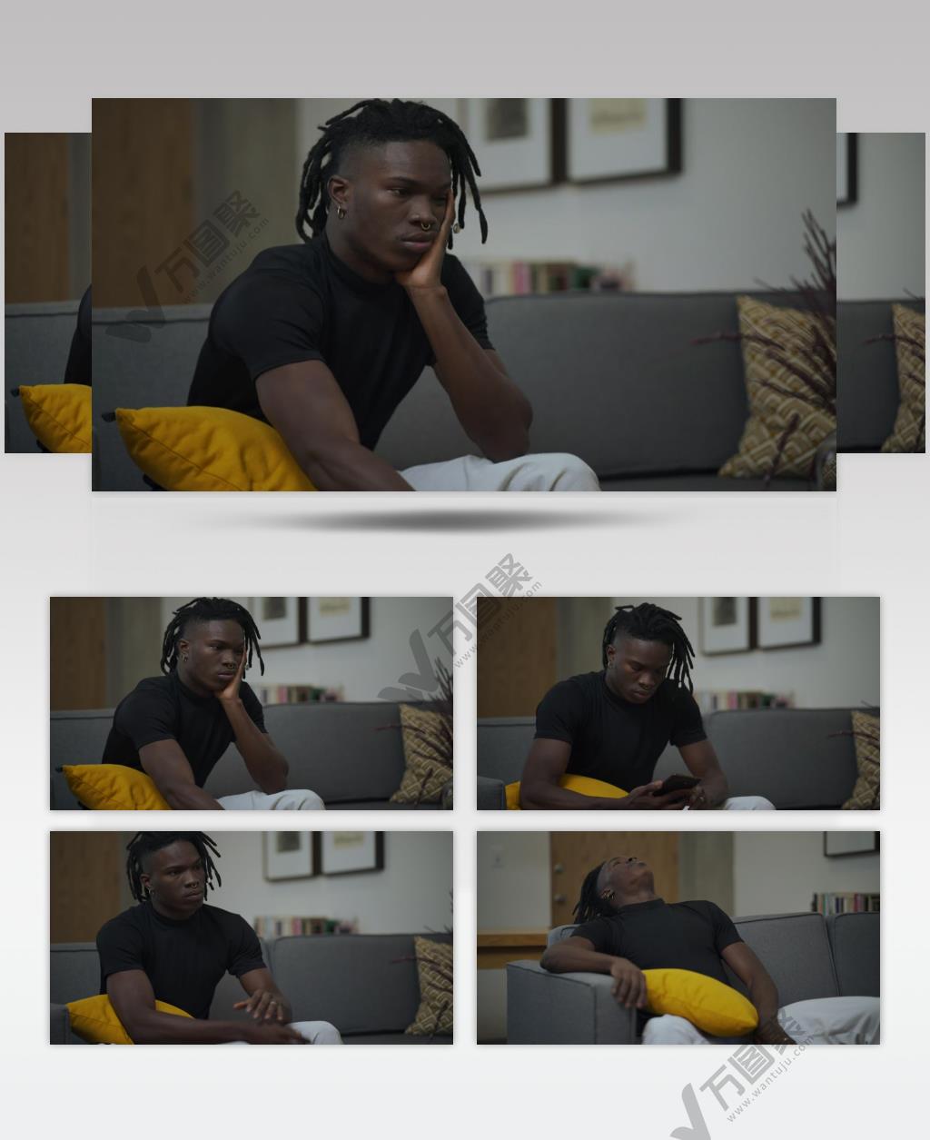 年轻的黑人青年心烦意乱和沮丧