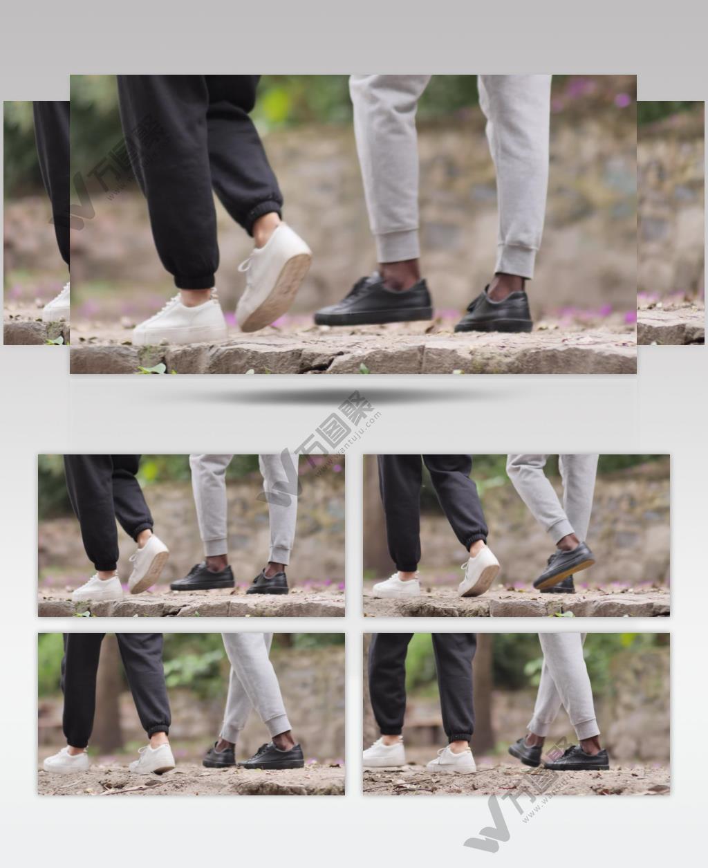 几个朋友在公园里散步脚部特写