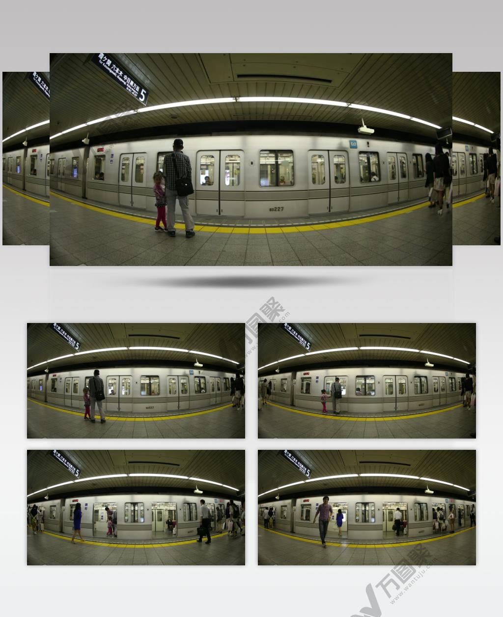 用鱼眼镜头拍摄东京车站行驶的地铁