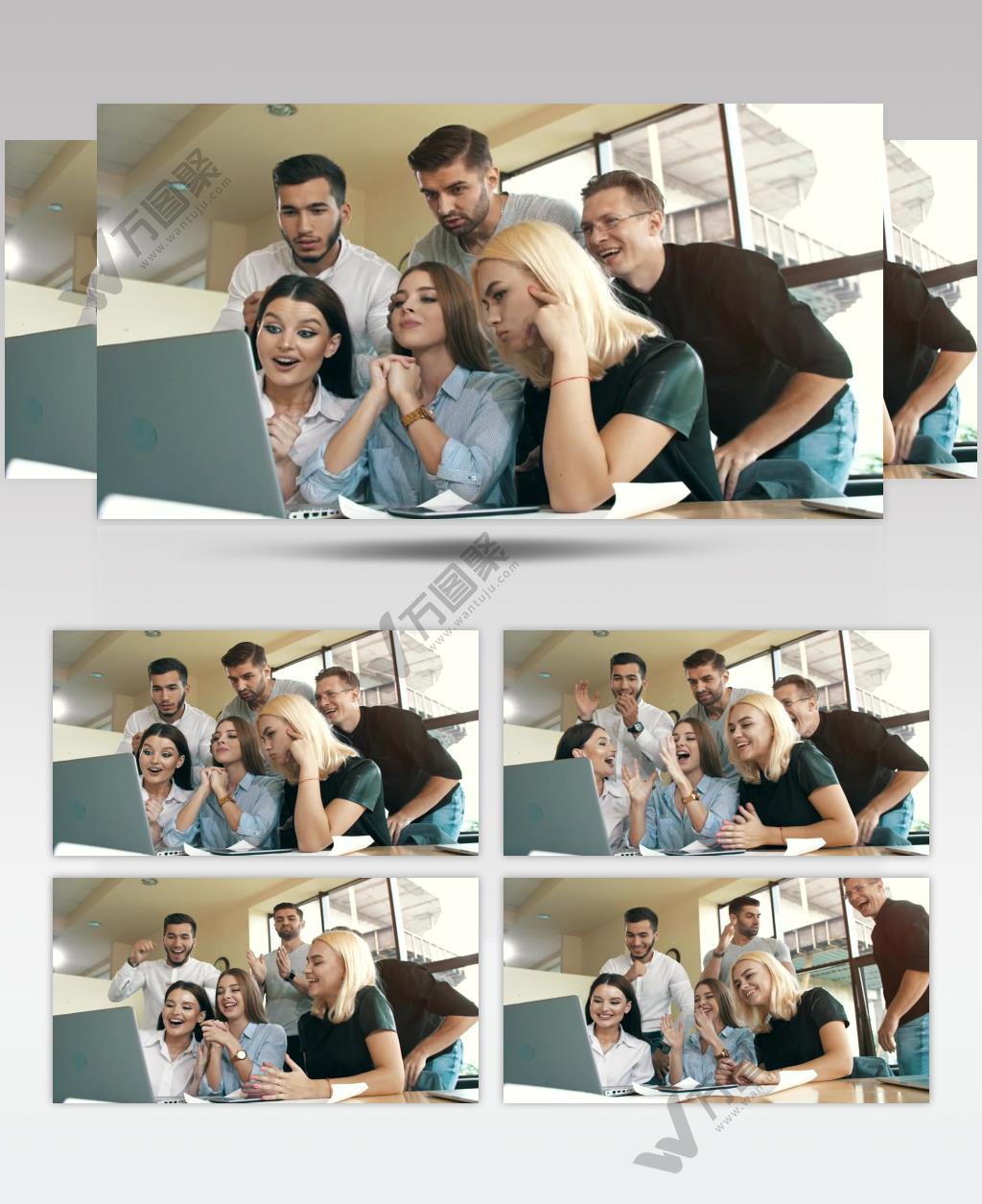 欧美员工对完成的项目感到兴奋开心鼓掌庆祝