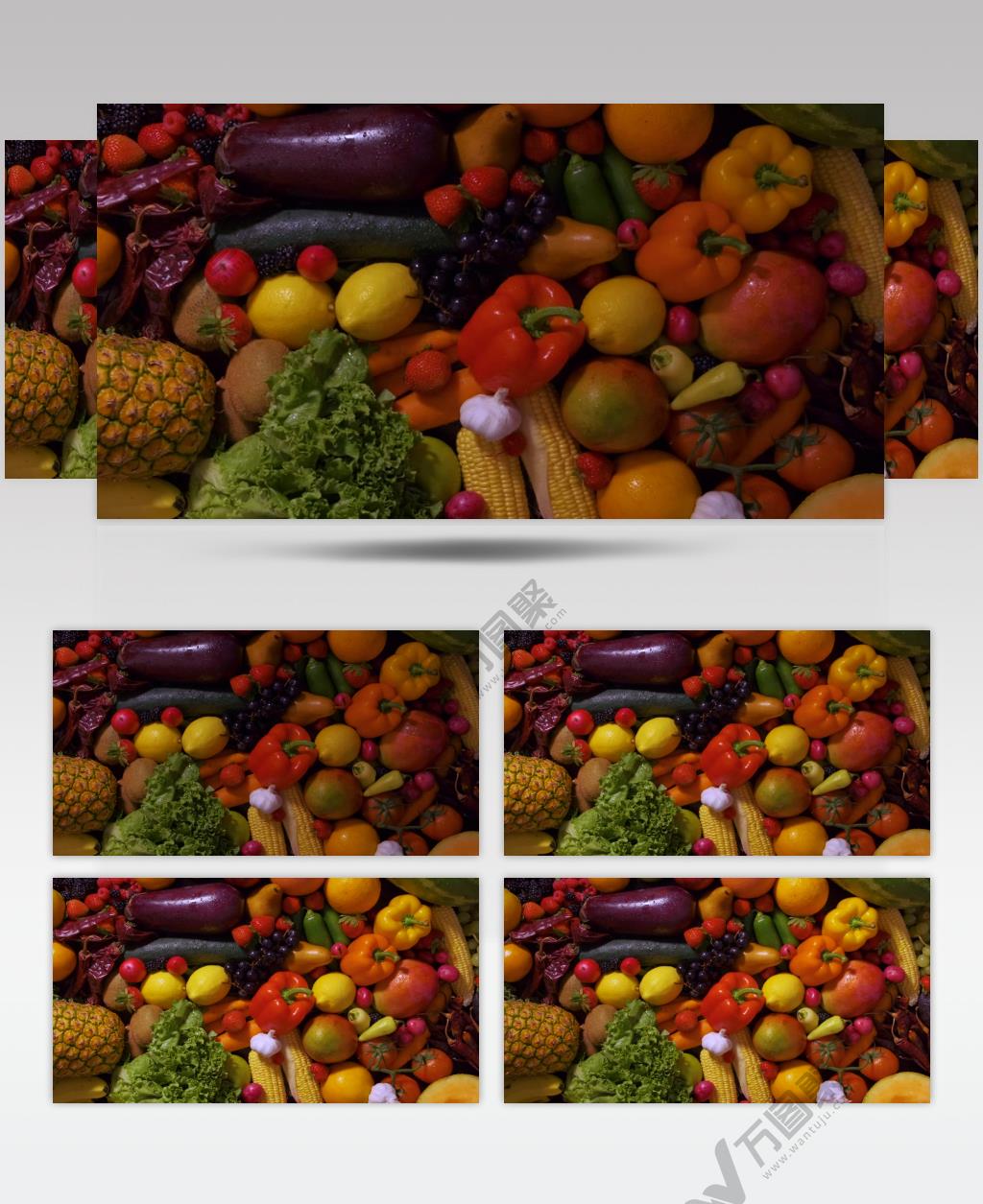 高清摄影水果和蔬菜生菜菠萝、甜椒、玉米、葡萄