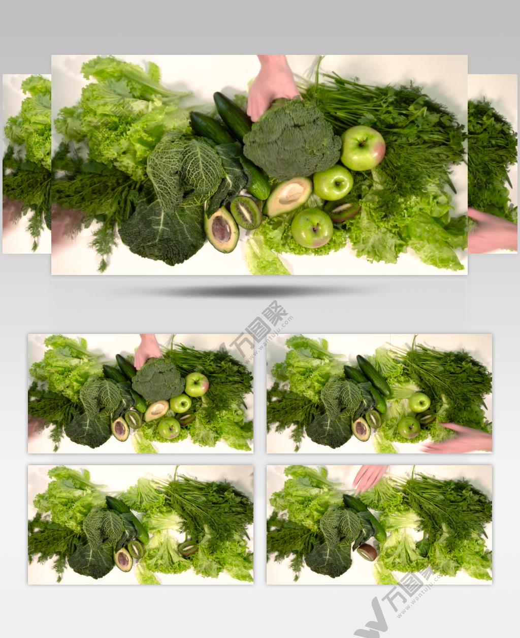 桌面上的绿色蔬菜和水果