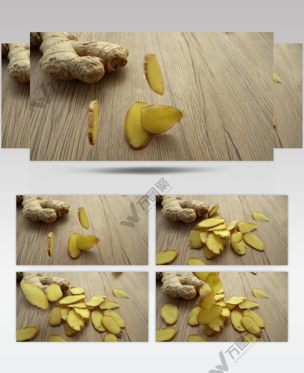 高清摄影落在桌子上的老姜姜片