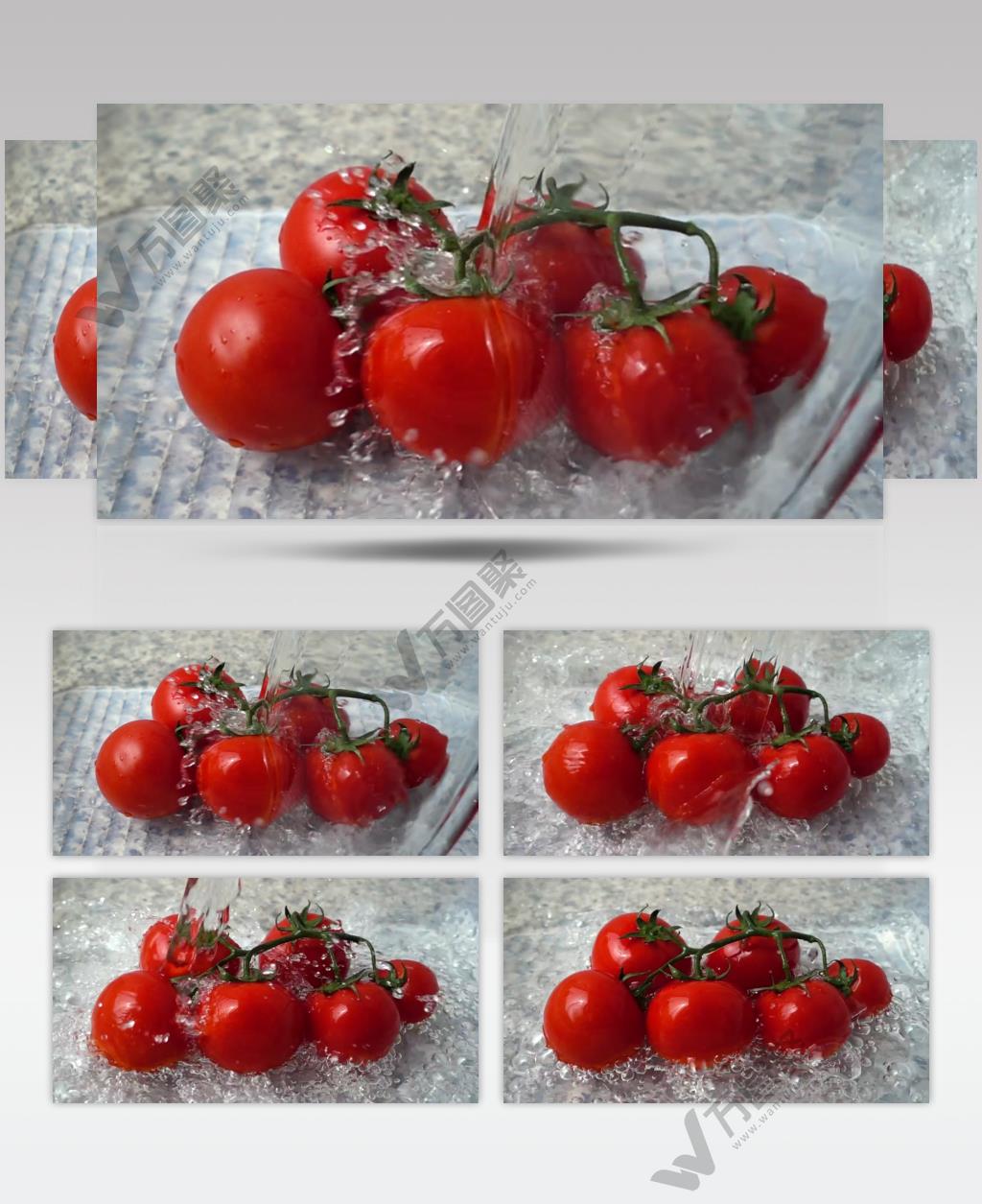 高清慢摄用清水洒向西红柿