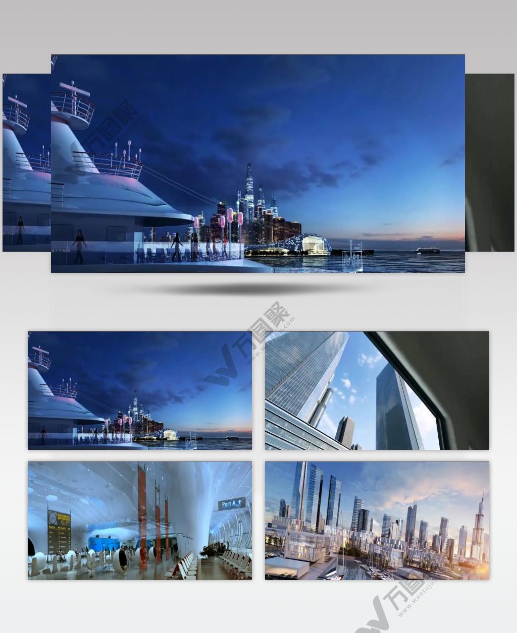 海岸cbd 飞机 商厦 大厦 写字楼 三维建筑漫游动画 3d动画 房地产动画 玻璃幕墙 配套设施