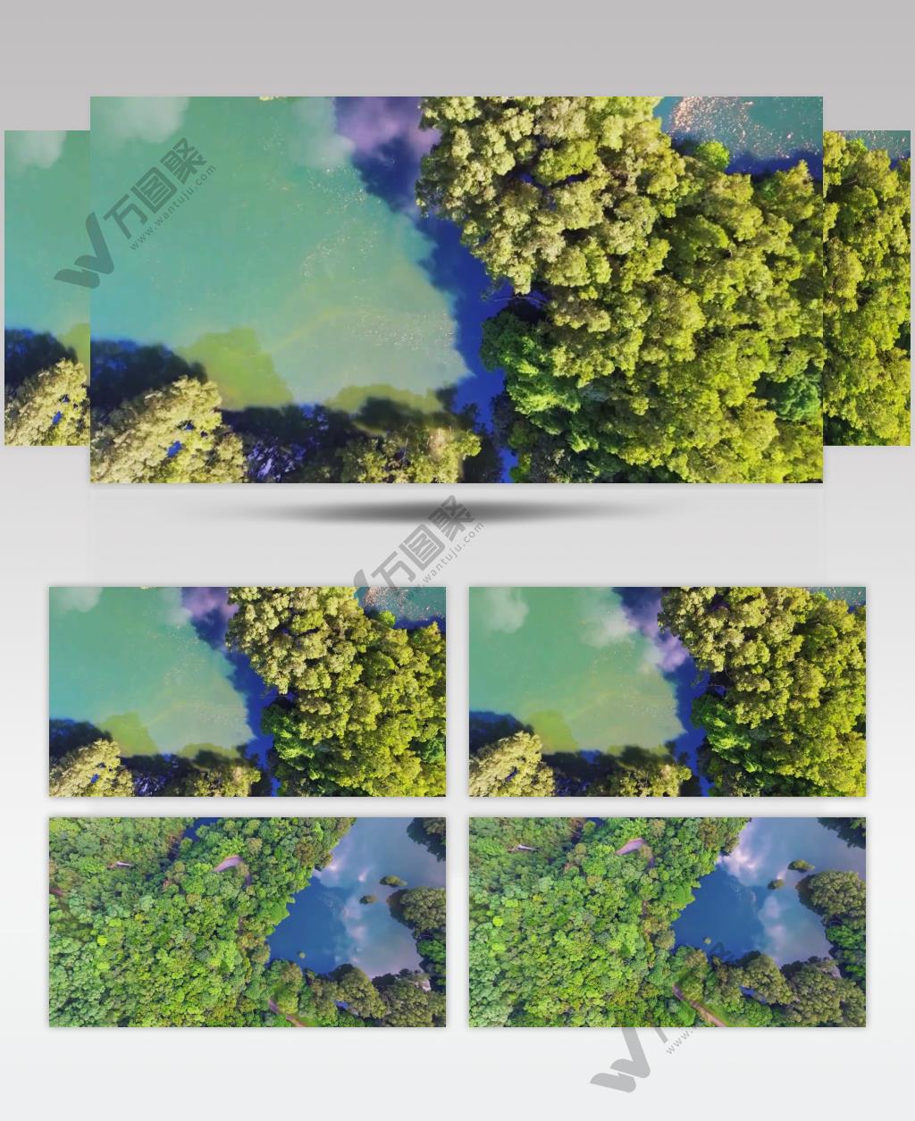 宁波四明山山顶水塘与绿树鸟瞰