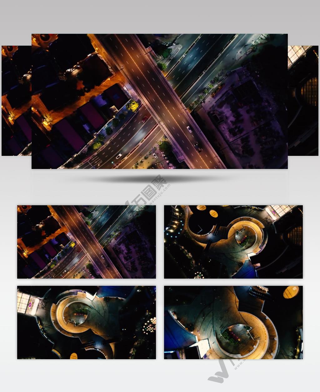 宁波三江口地标灯彩夜景鸟瞰