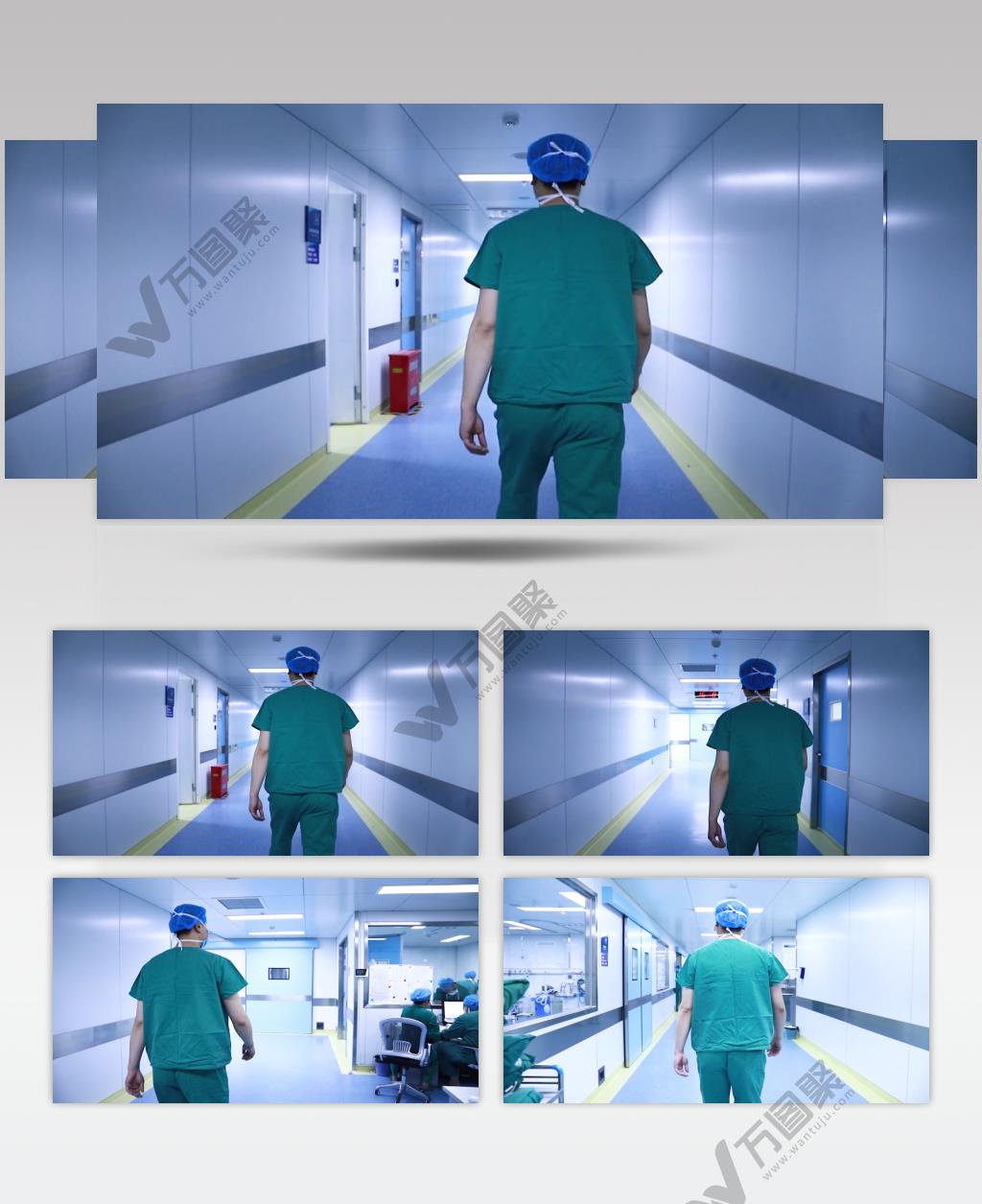 医疗实拍医生穿过走廊走进手术室