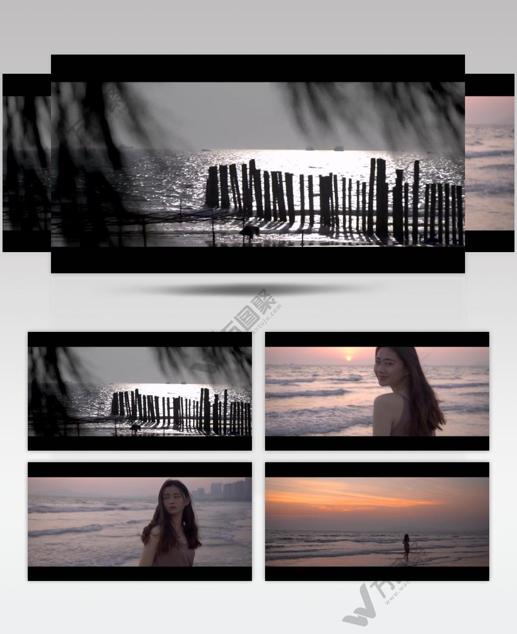 唯美意境海边沙滩日落视频素材