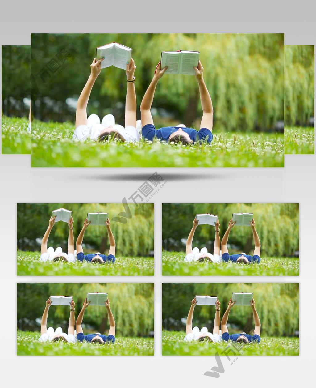 情侣在公园看书特写镜头实拍视频素材