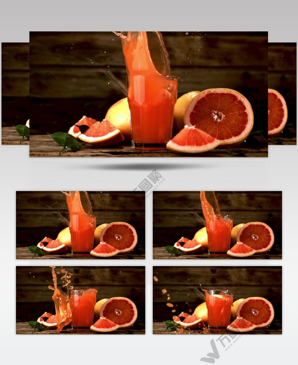 慢动作血橙落在一杯果汁里