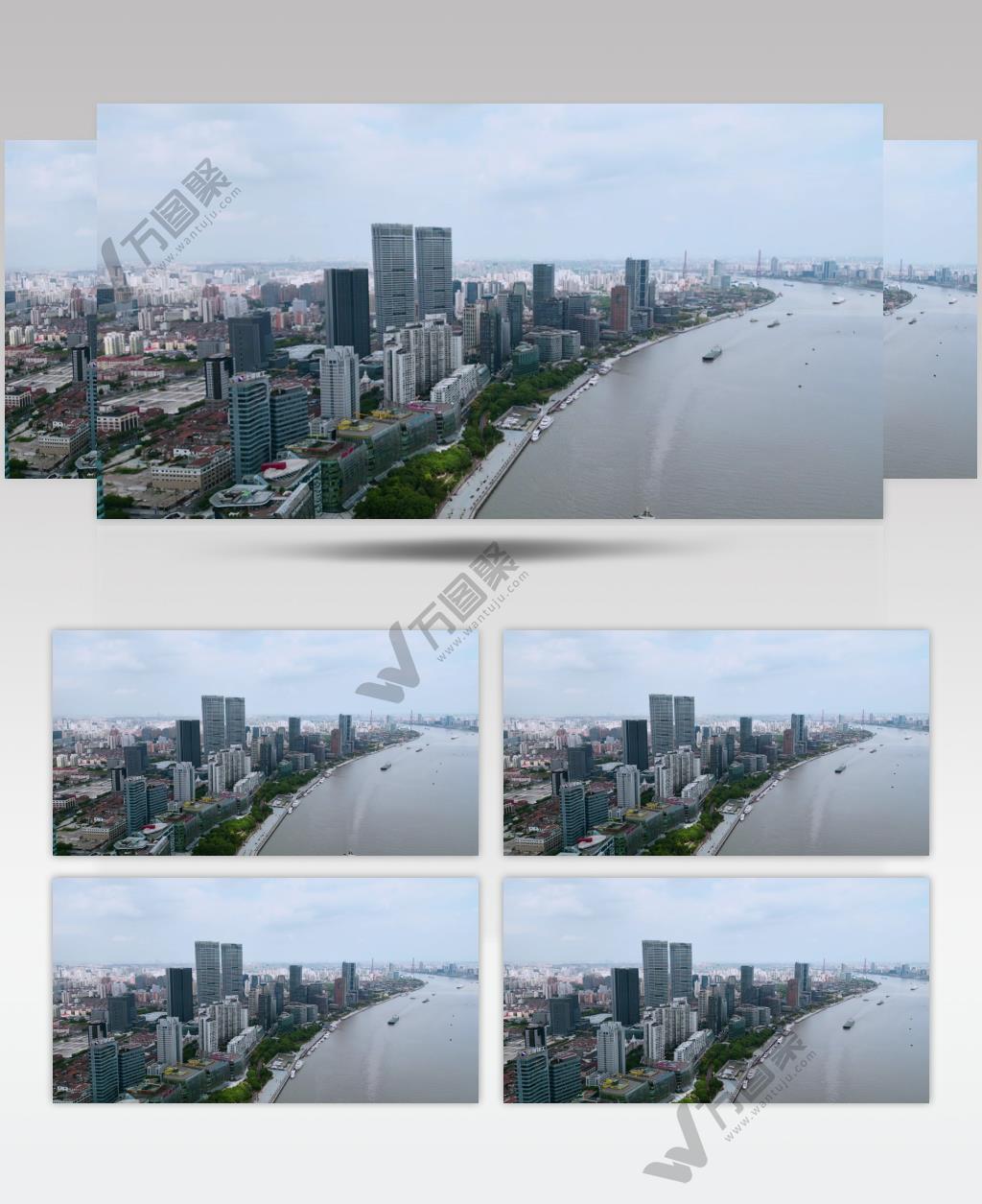 上海陆家嘴江边城市航拍4K