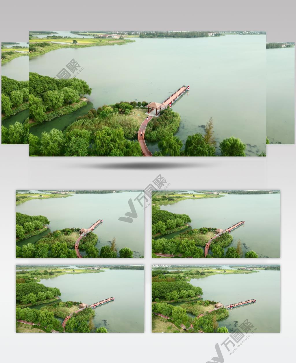 上海城市公园湖水航拍4K
