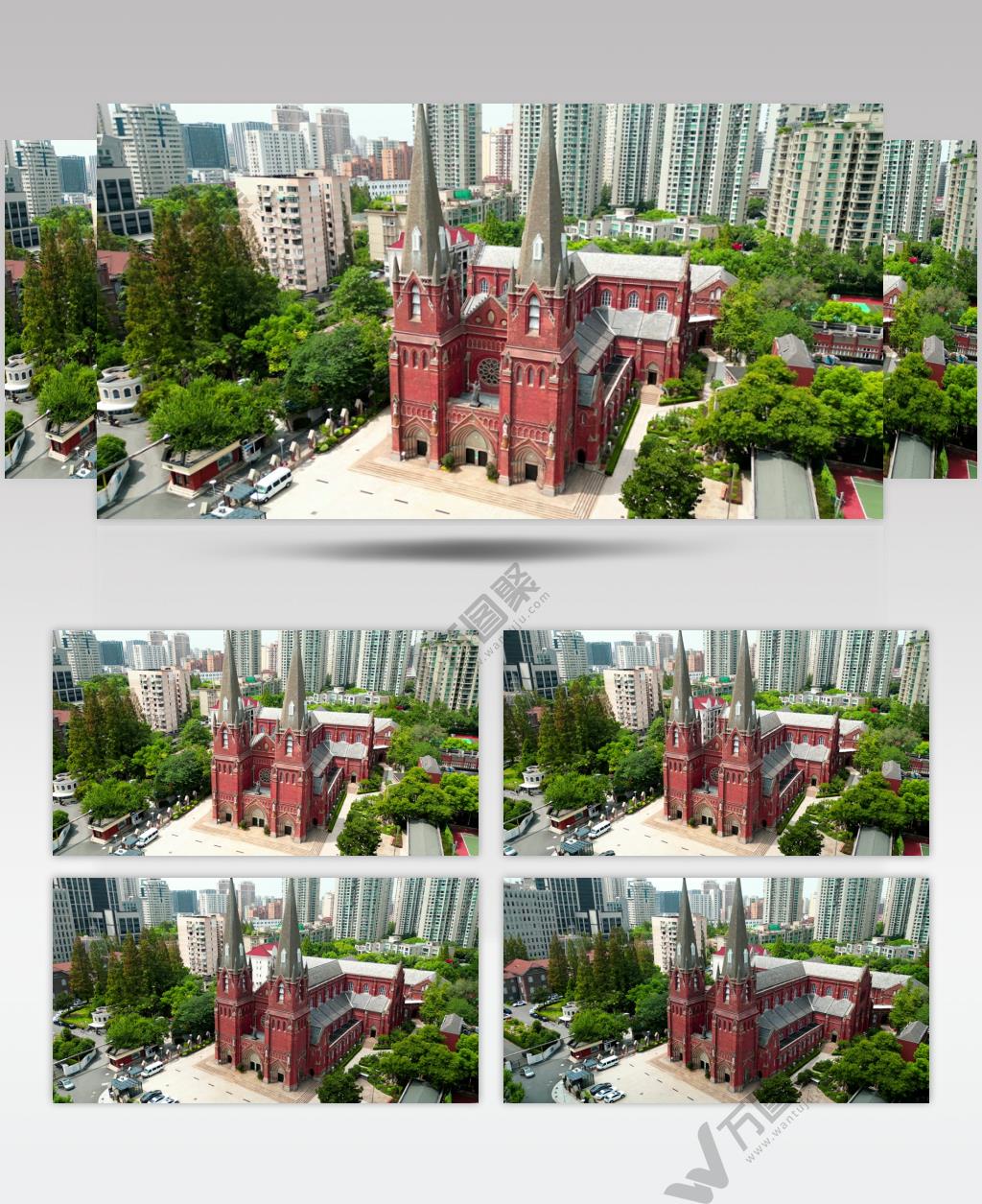 上海徐家汇天主教堂4K航拍视频素材