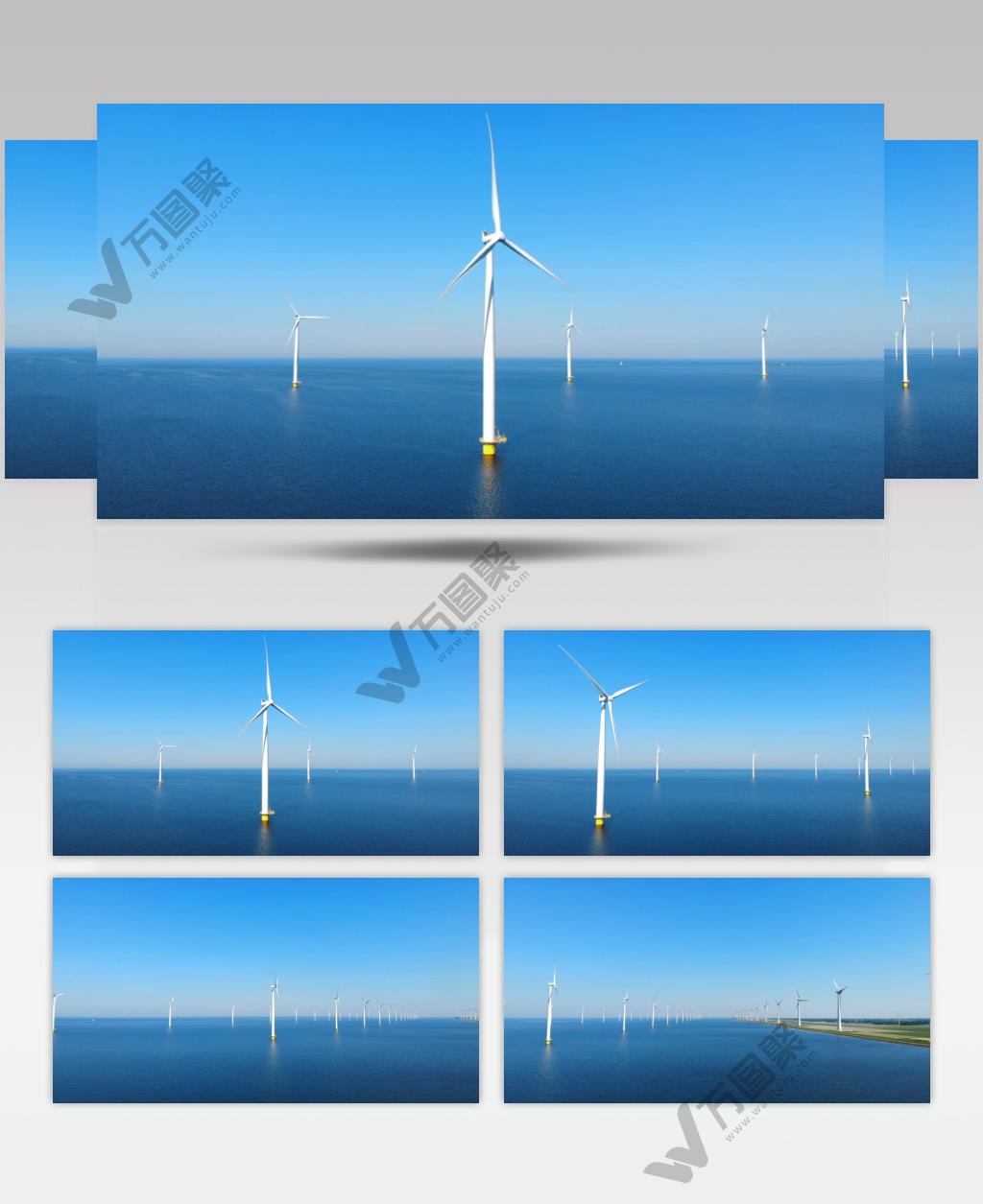 海面风车转动风力发电视频素材