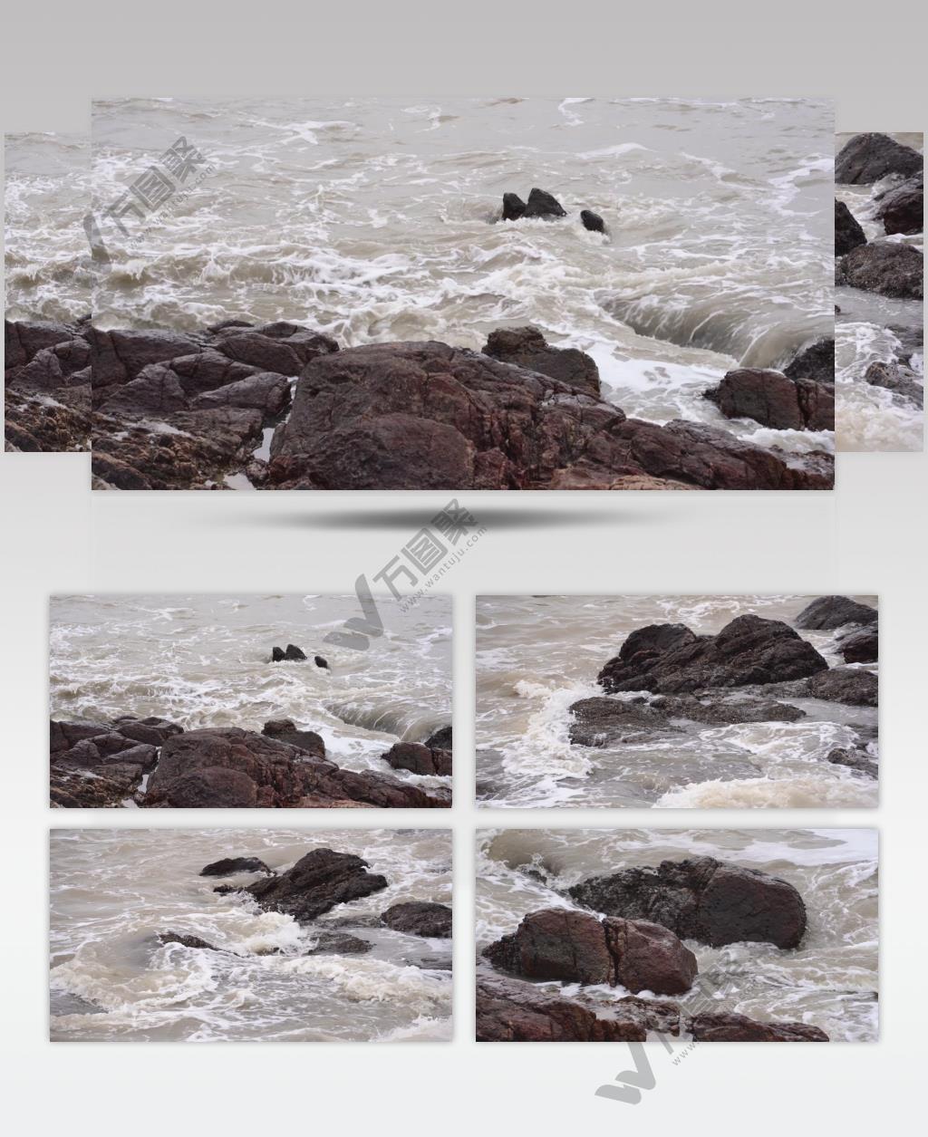 海浪拍打礁石4K