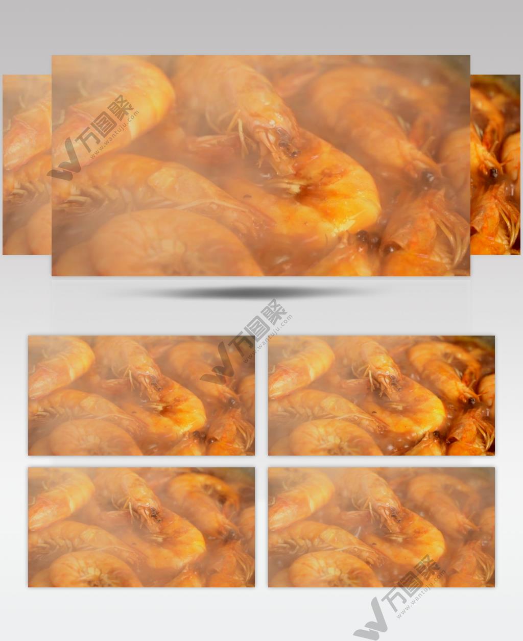 在锅里翻炒油焖大虾慢动作