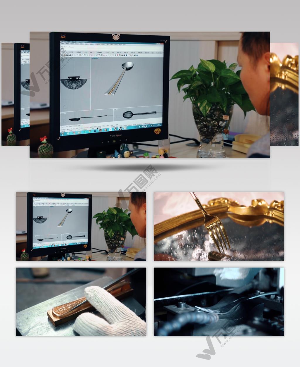 刀叉银质餐具制作工艺流程视频素材