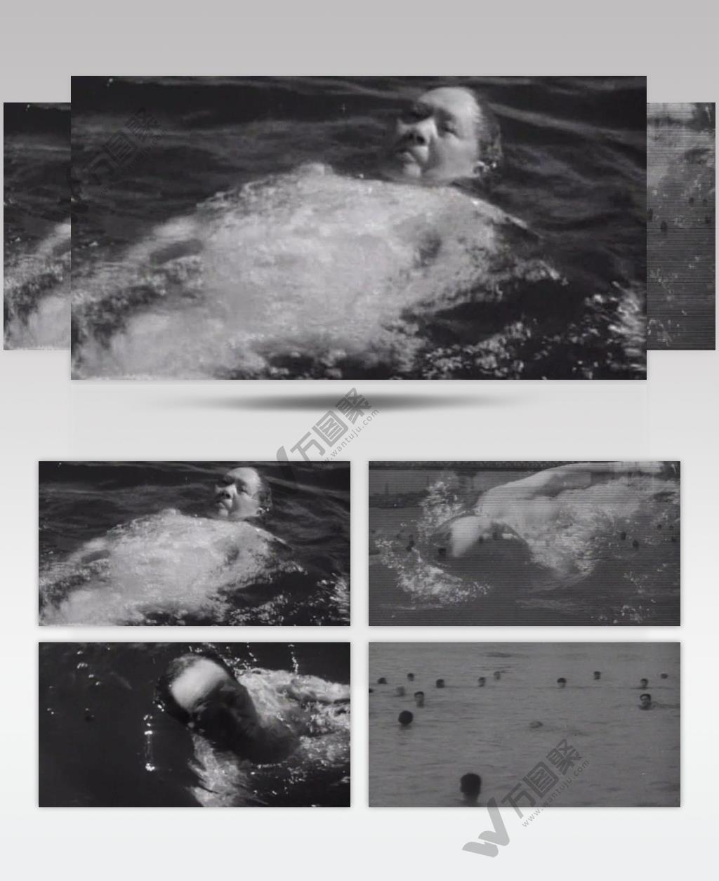 黑白记录实拍毛泽东游泳视频素材