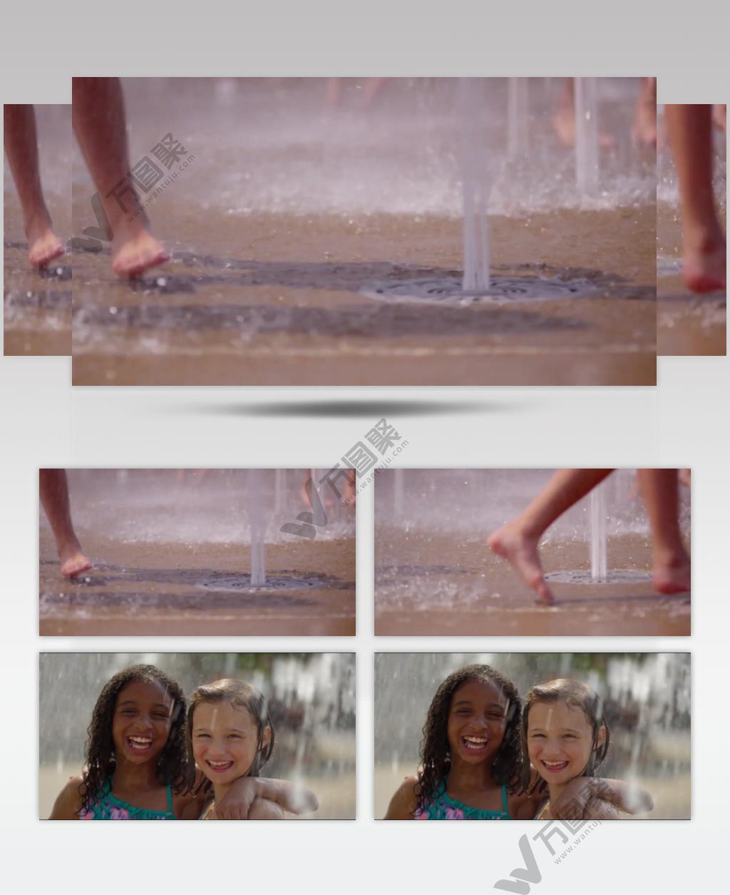 喷泉广场喷水玩水实拍背景视频