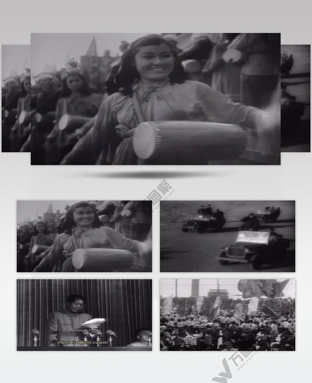 实拍黑白新中国成立人民庆祝纪录片视频素材