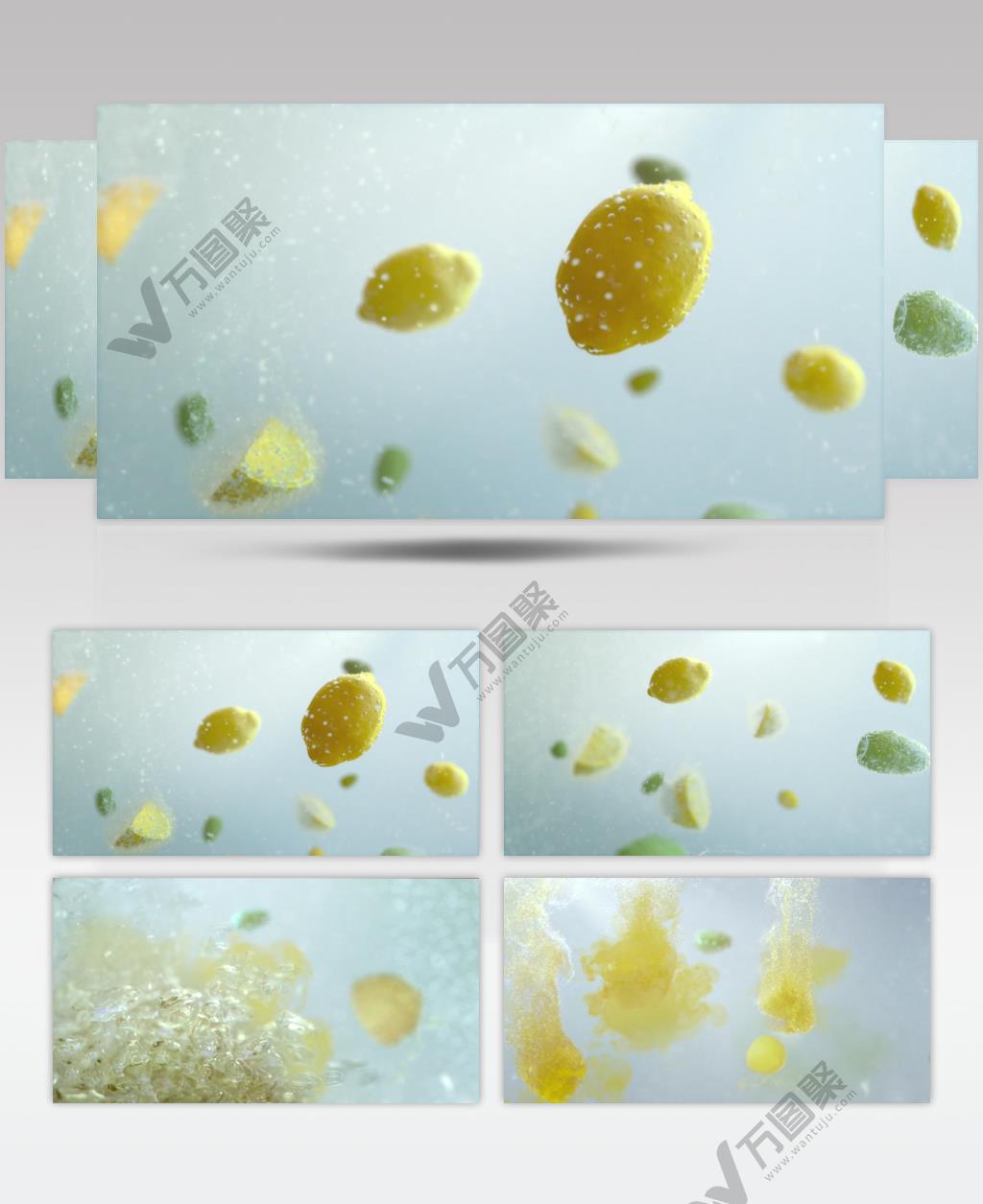 创意特写柠檬水中漂浮特效视频素材