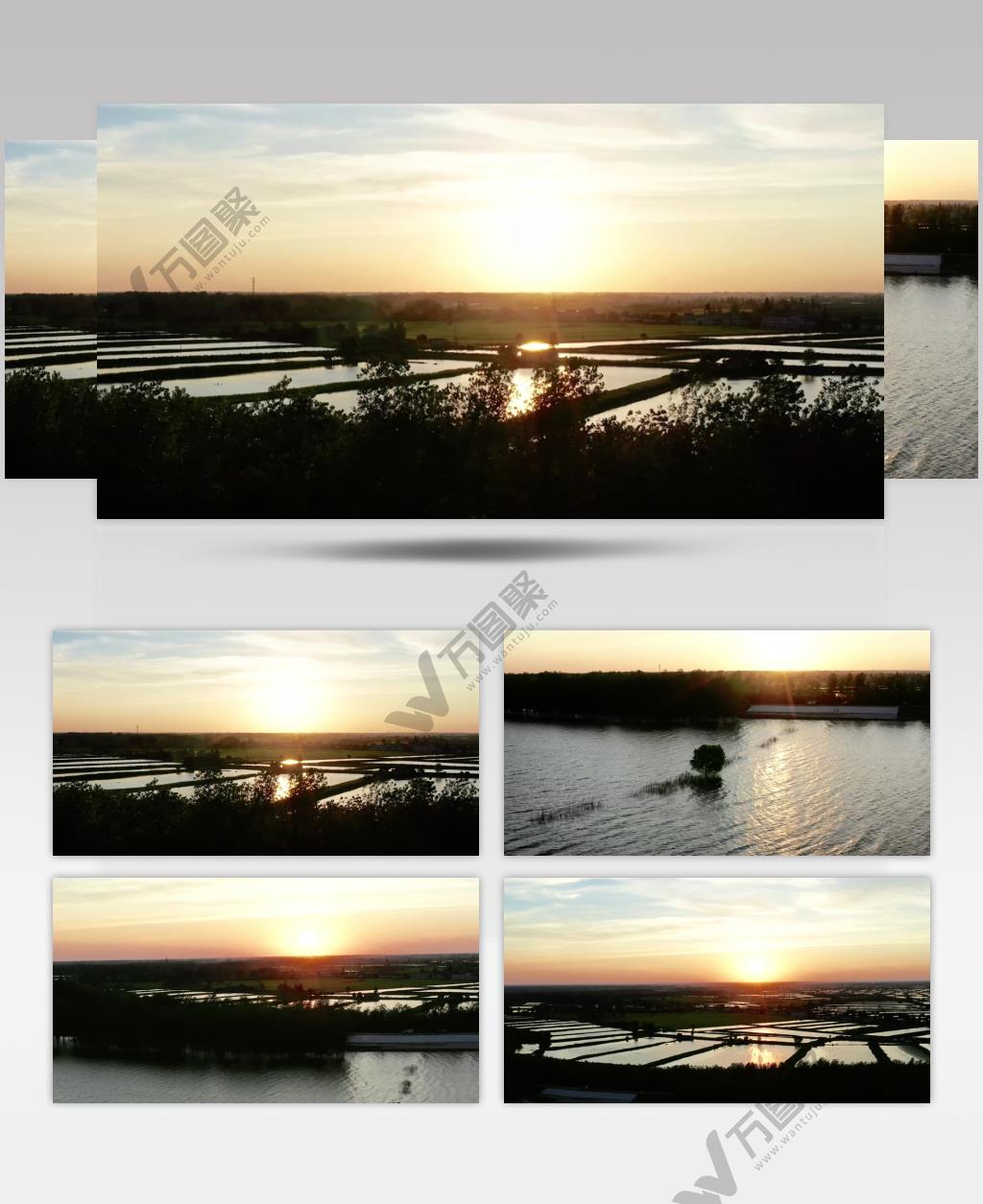 航拍夕阳西下万亩良田视频素材