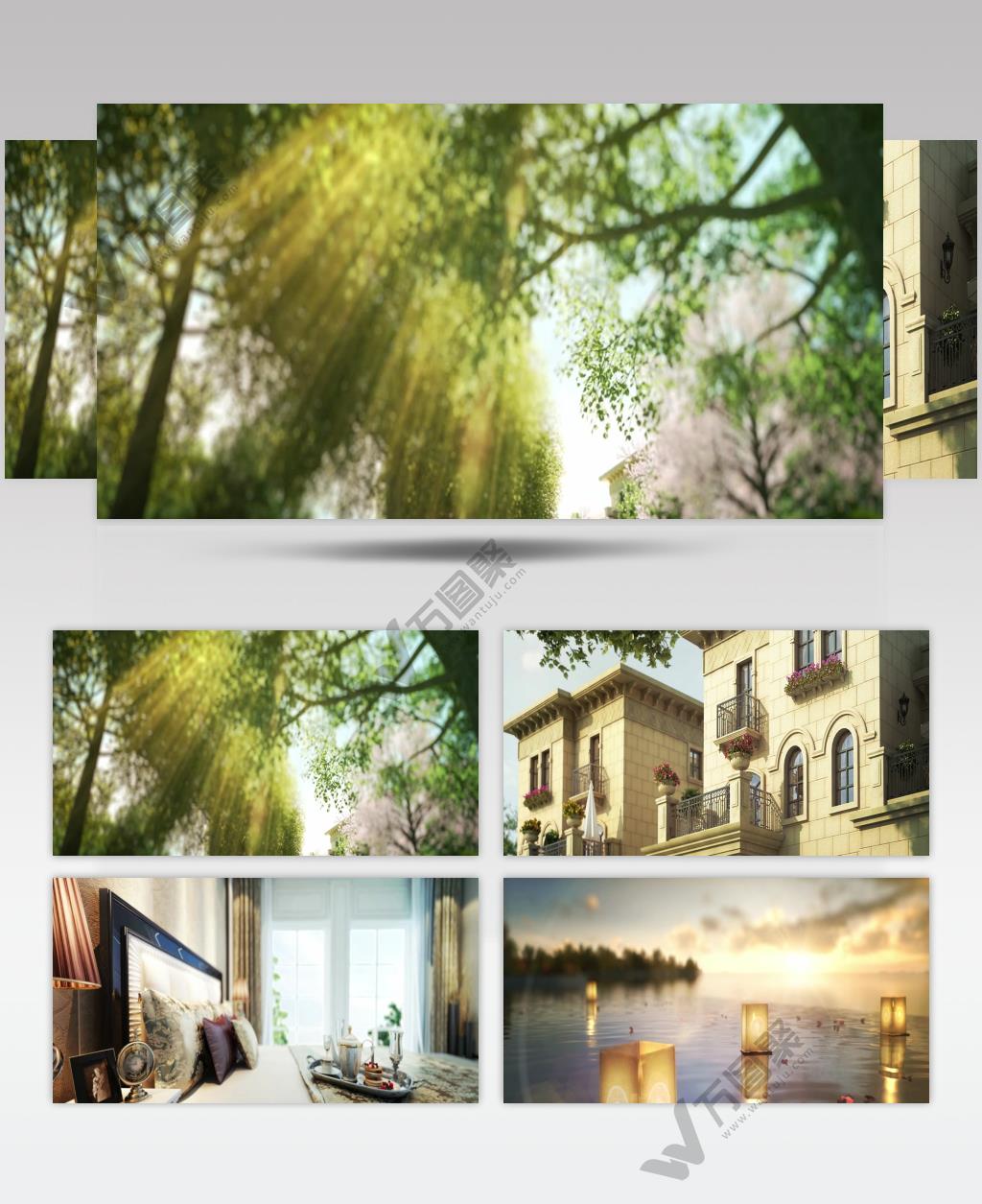 别墅 洋房 三维建筑漫游动画 湖景 水景 唯美 3d 动画 房产 地产 湖边 水中灯