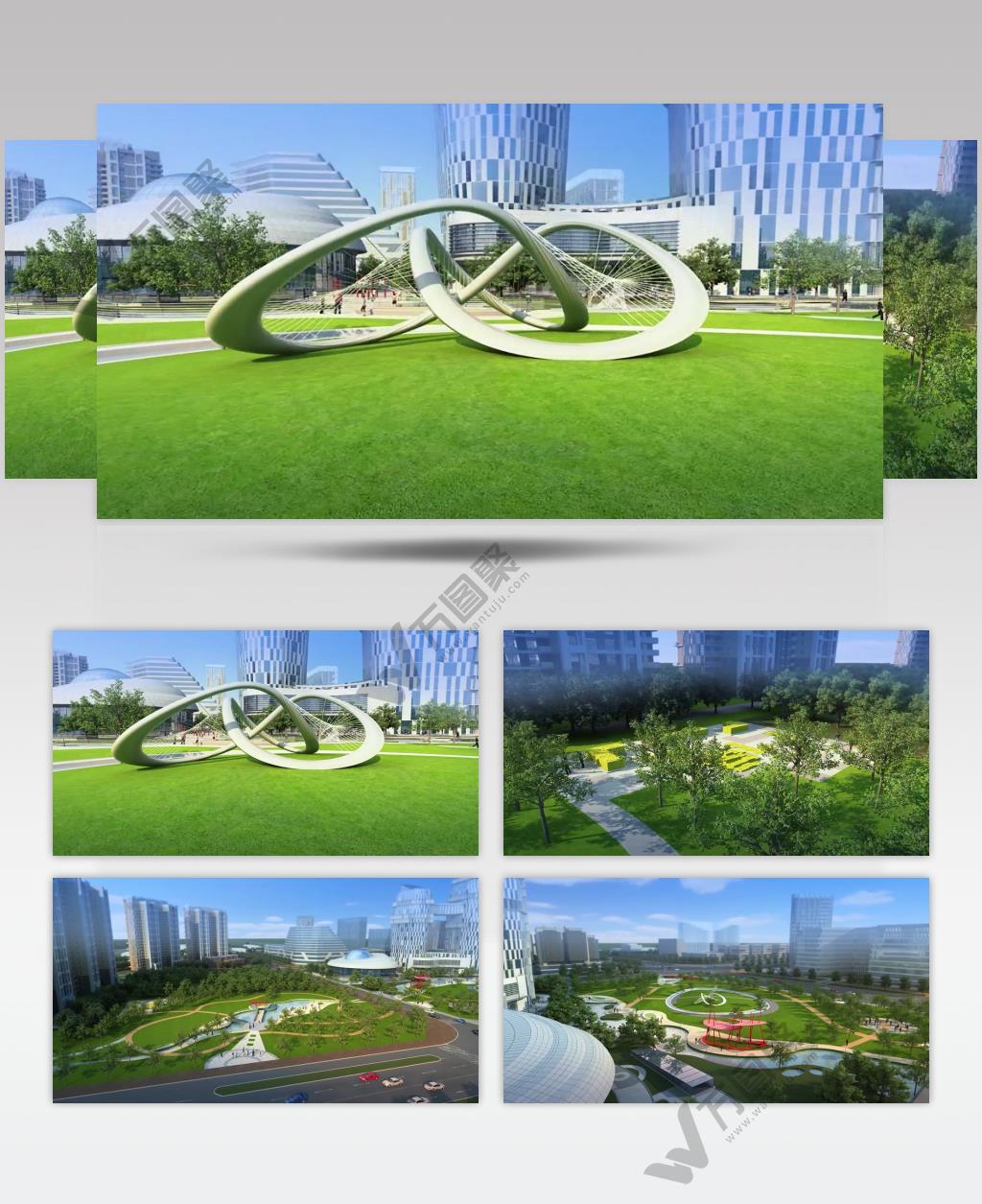 大厦 景观动画 漫游 三维建筑 漫游动画 3D动画 鸟瞰 文化广场 雕塑