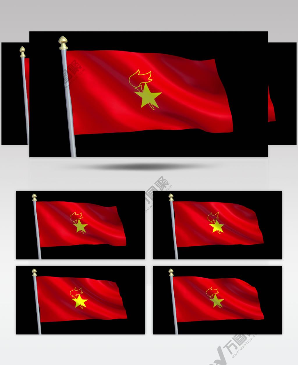 4K少年先锋队旗带透明通道舞台背景视频