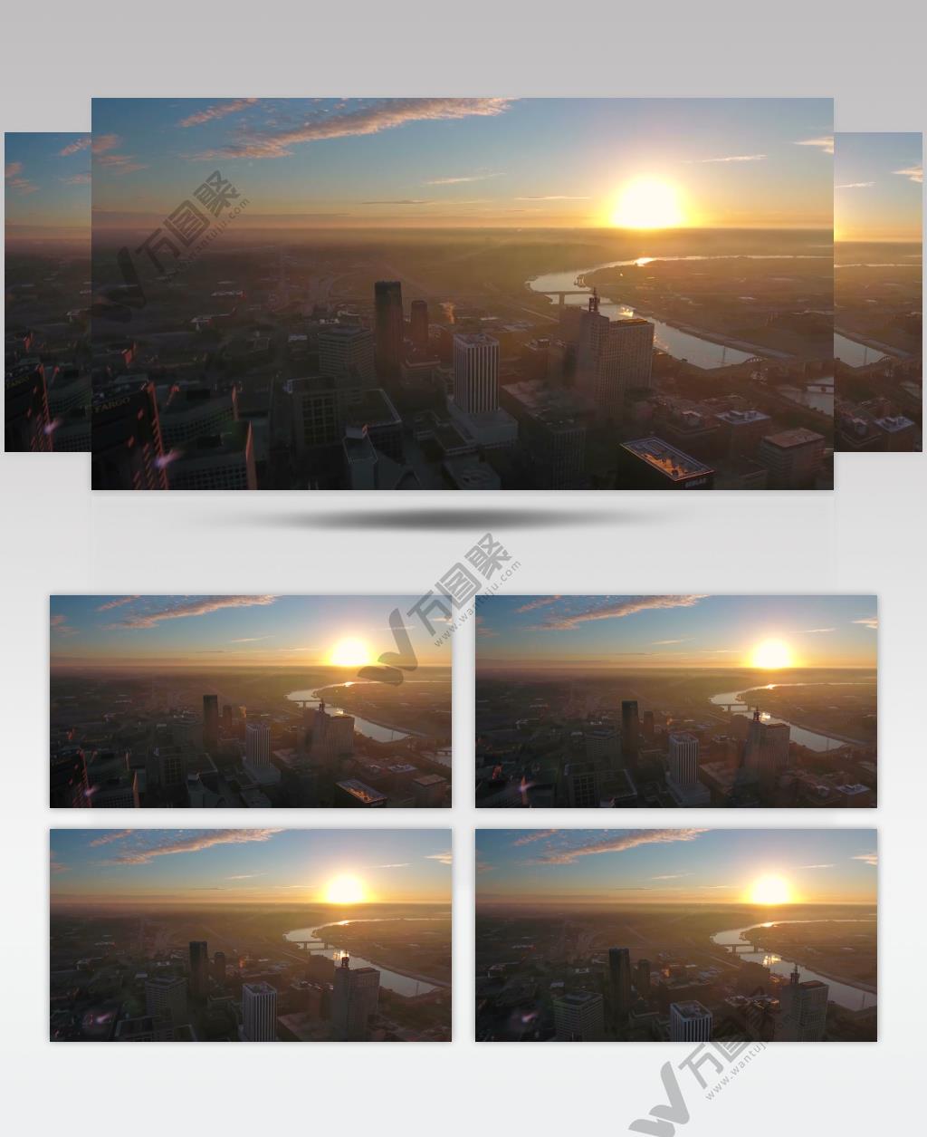 清晨太阳光线城市天际线城市全景视频素材