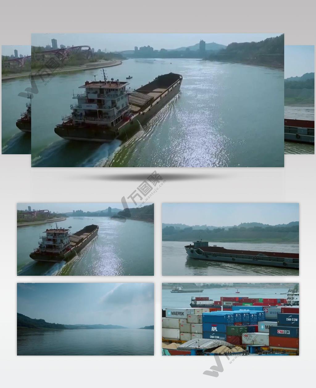 实拍长江航行的轮船水道交通物流视频素材