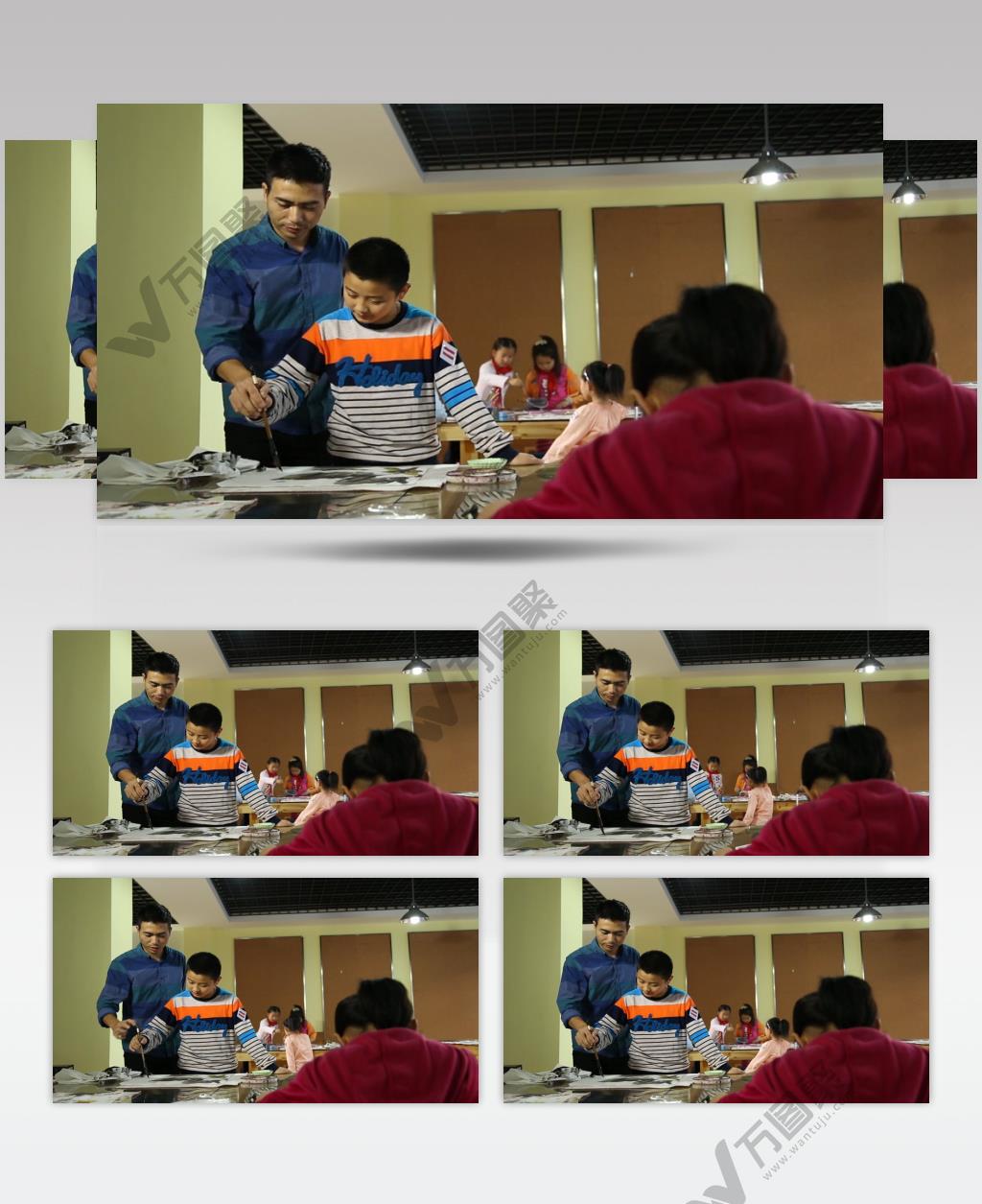 学校 学生 老师教写毛笔字 实拍 素材