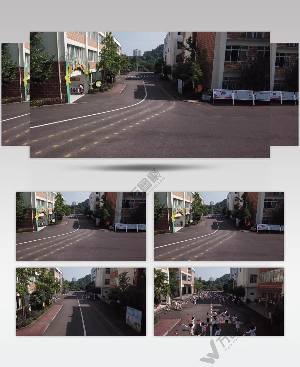 学校 学生 欢快奔跑 手拿红旗 一大群孩子 高清视频素材 实拍 航拍 跟随 跑动