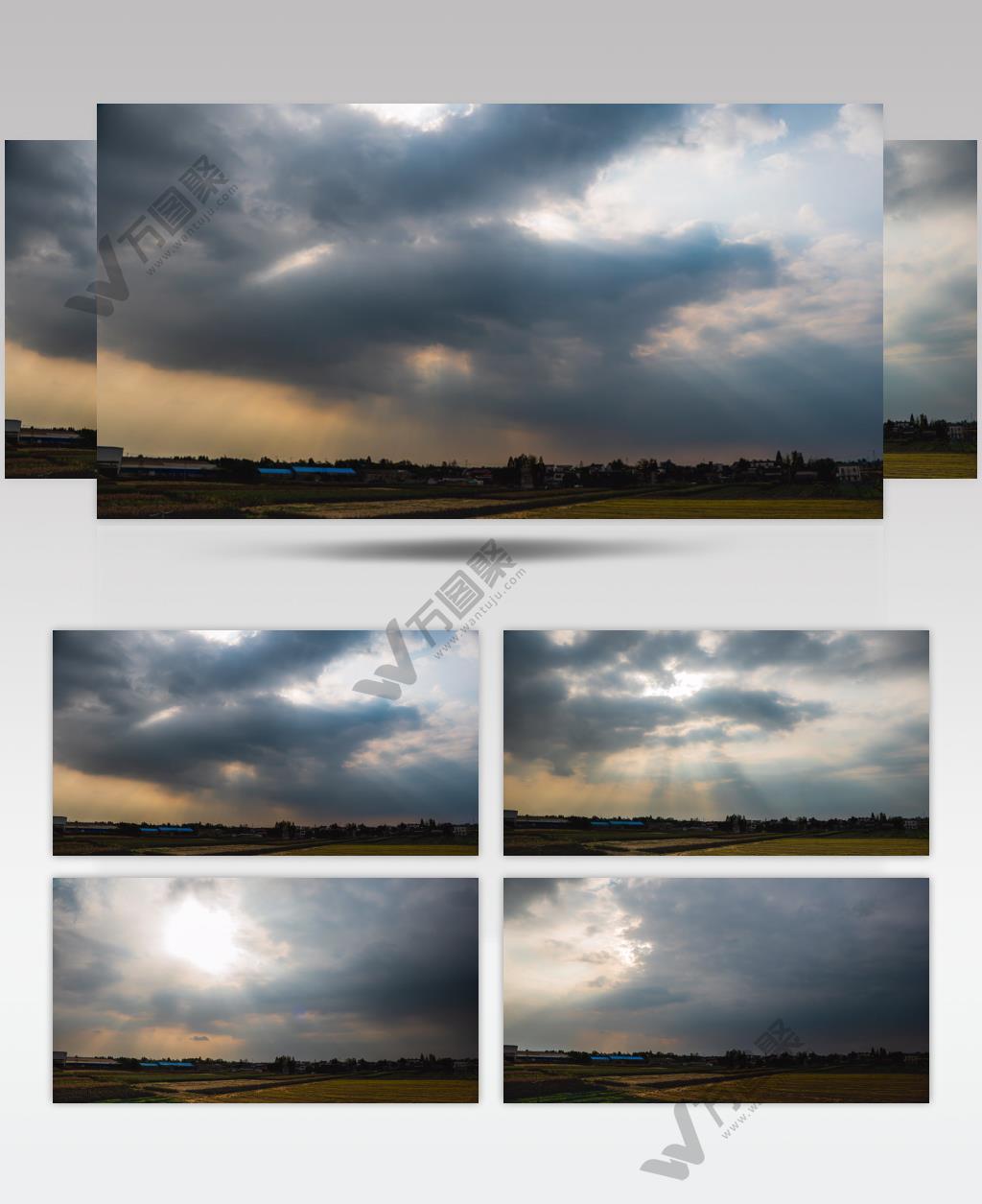 乌云笼罩乡村稻田延时