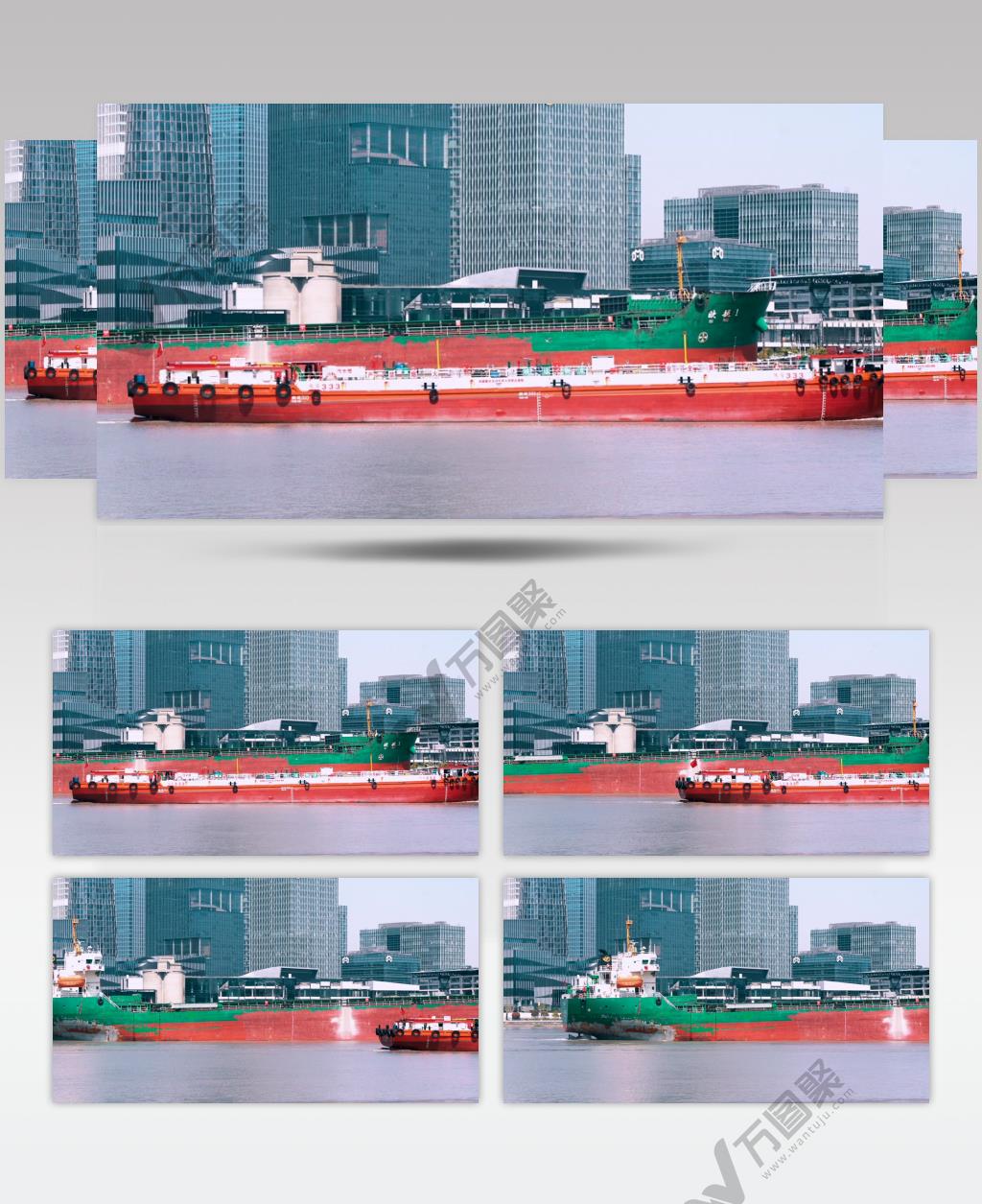上海黄浦江货轮在行驶中4K