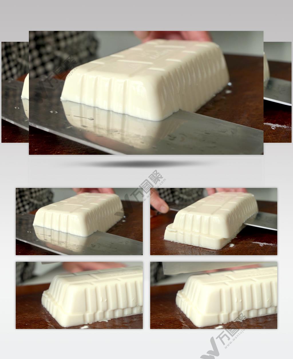 厨师在厨房切豆腐特写4K