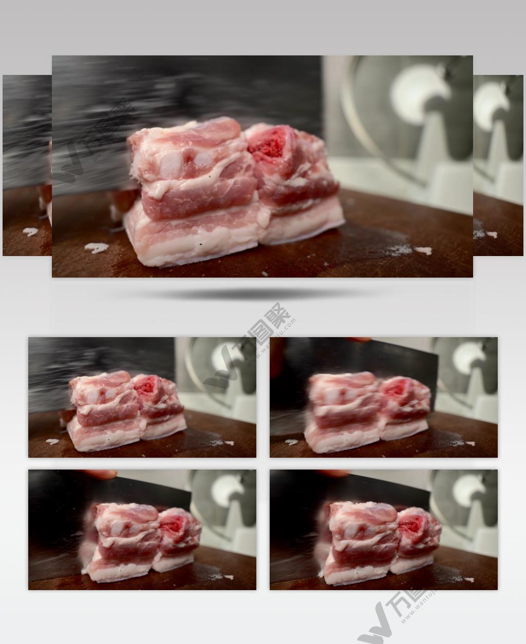 厨师切猪肉特写镜头4K