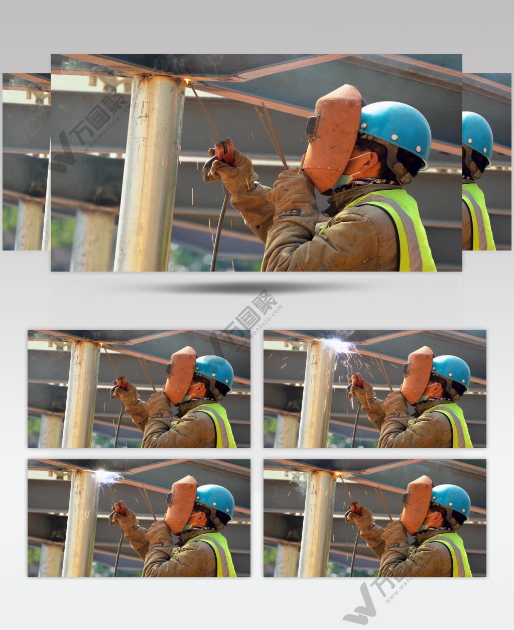 建筑工地工人正在电焊4K