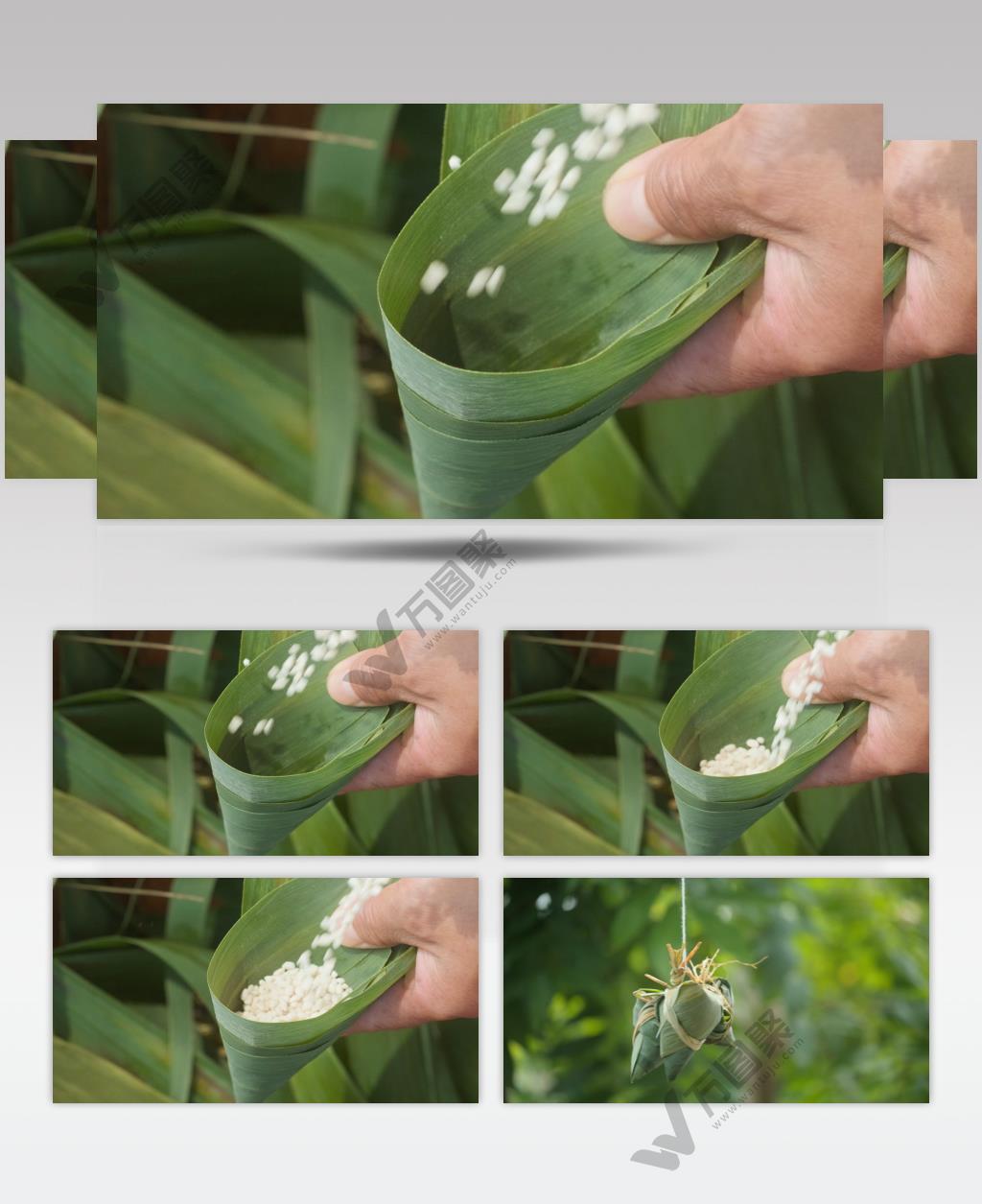 端午节包粽子放糯米慢镜头升格