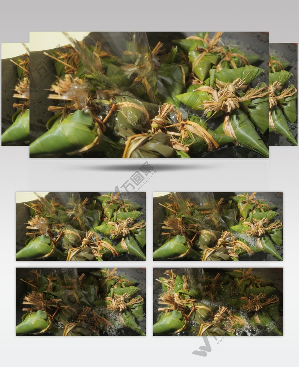 端午节农村大灶台铁锅煮粽子