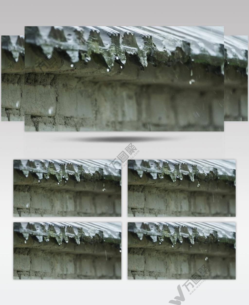 下雨水青瓦滴落4K实拍