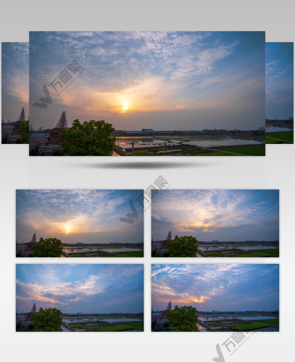 傍晚日落夕阳乡村稻田延时